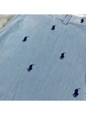 Polo Ralph Lauren Chino Pony Shorts Mens 38 Blue Pinstripe Embroidered Cotton